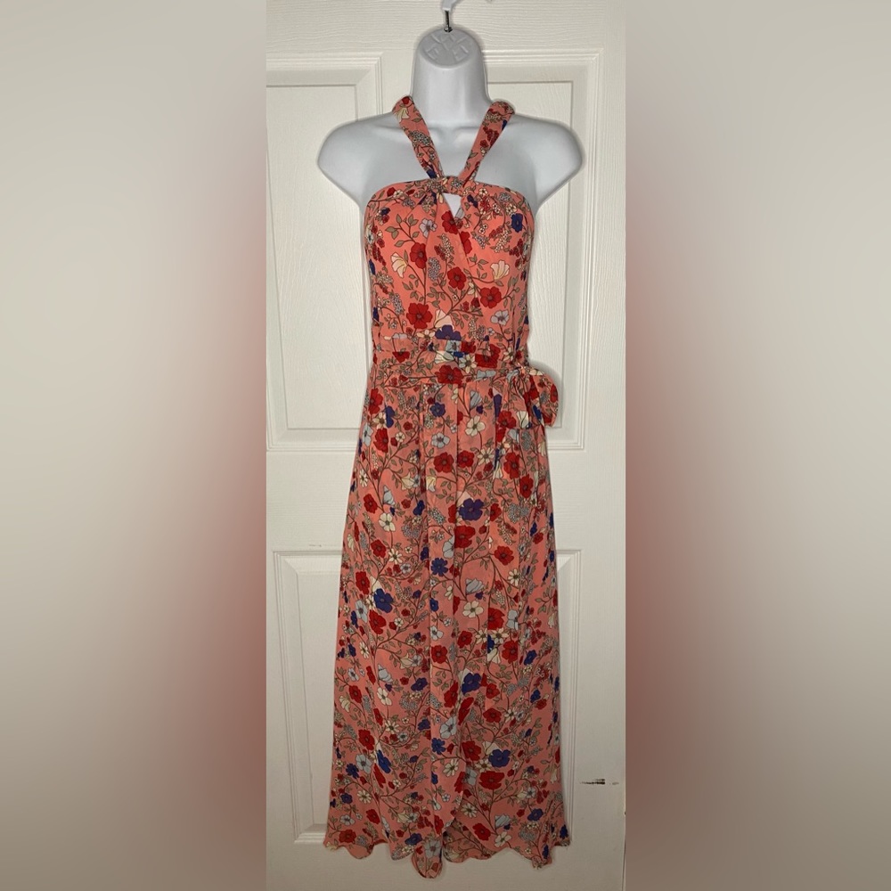 Jessica Simpson Maternity Pink Floral Maxi Halter Dress